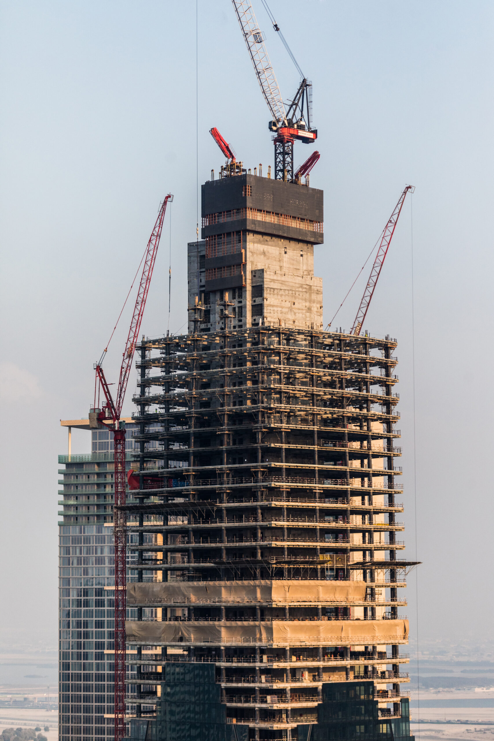 dubai, united arab emirates october, 2018. building construction of skyscrapers in dubai.